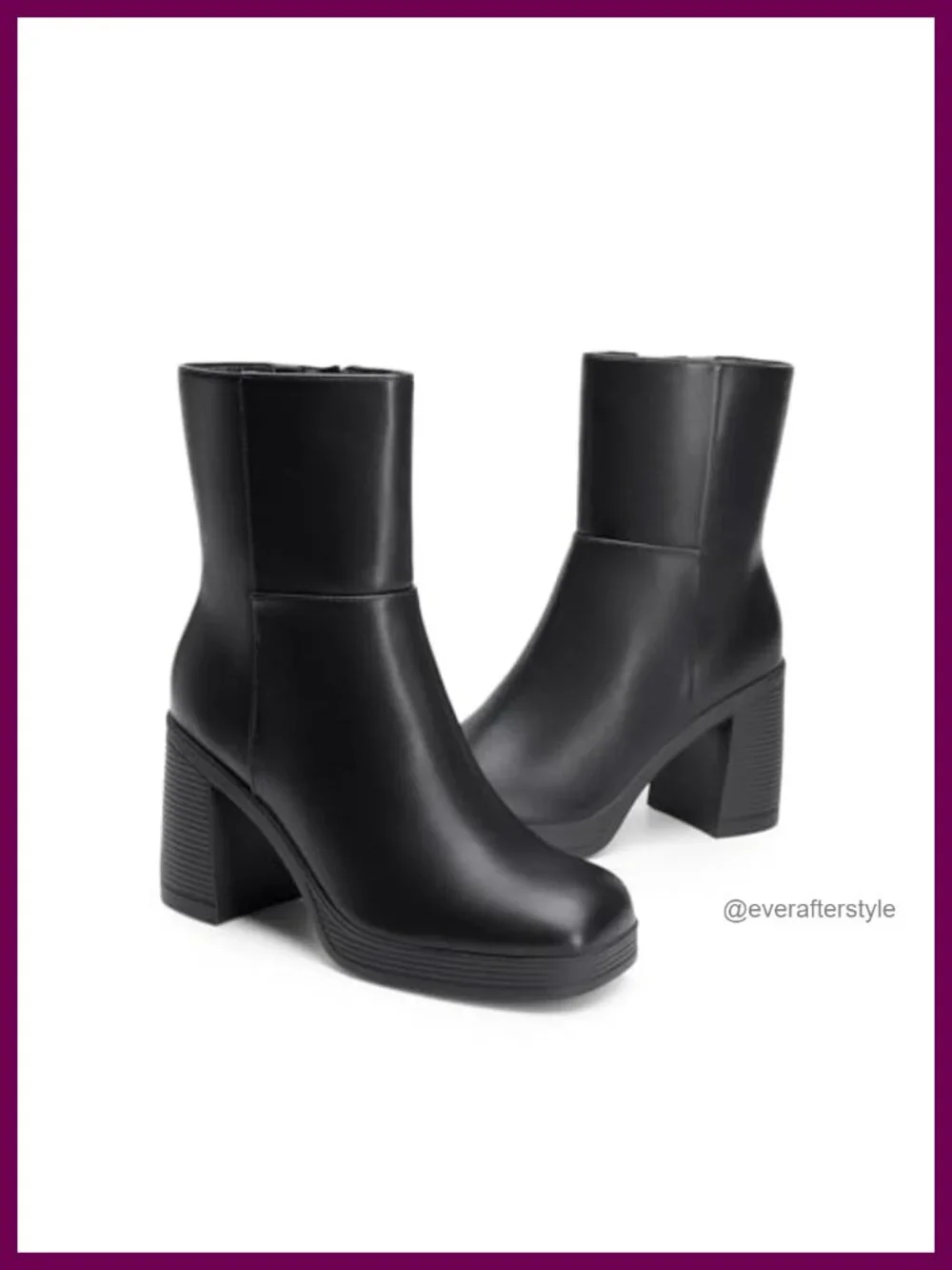 Women's Square Toe Platform Ankle Boots Chunky Heel Faux Leather Zip